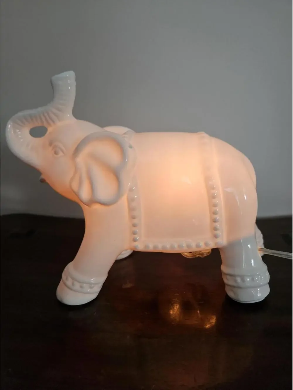 Elephant Night Light White Ceramic Nursery Lamp Boho Kids Room Decor